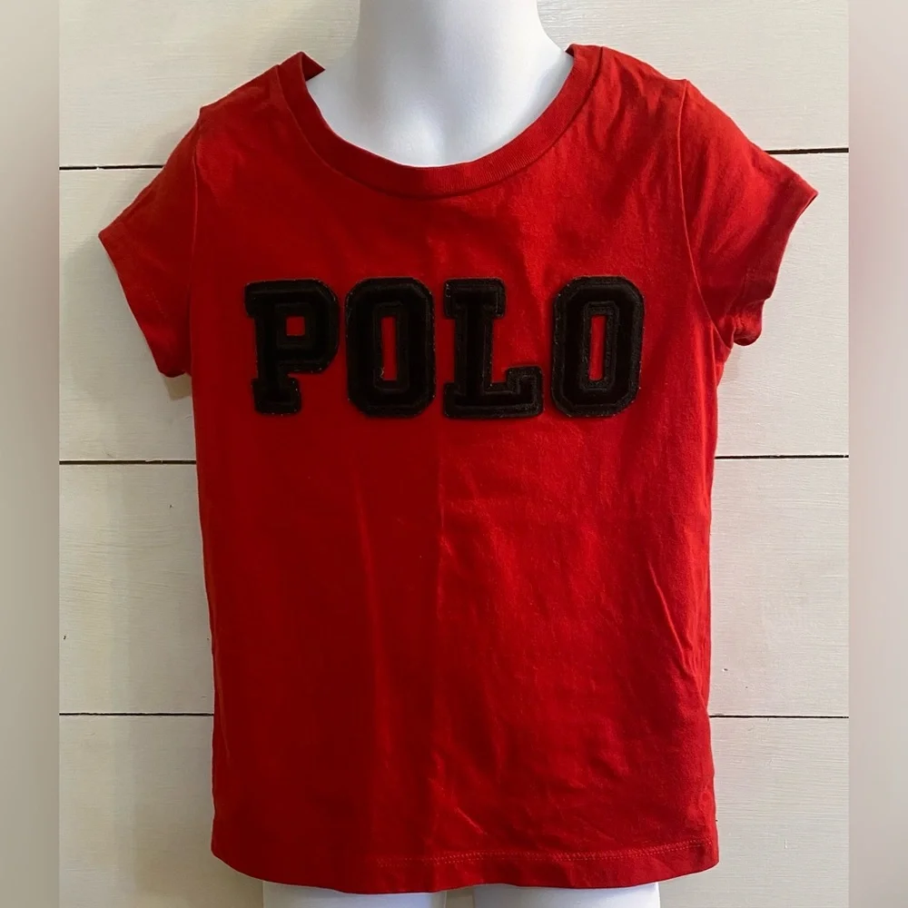 Polo Ralph Lauren Girls’ Sz 5 Red Big Velveteen Logo Tee‎